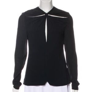 Proenza Schouler Knotted Accent Cut Out Long Sleeve Black Blouse Top Size 6